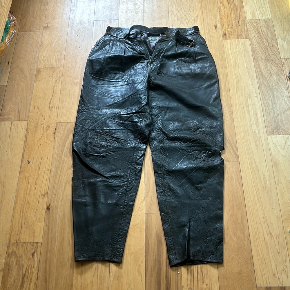 80s Vintage dark brown Leather pants by Prague size 32